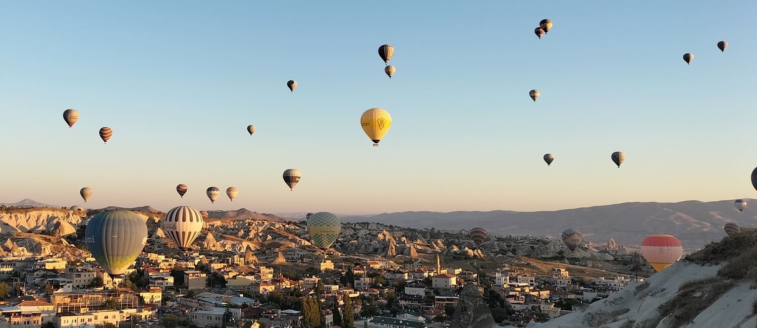 Balloons over the city of Nevşehir in Cappadocia